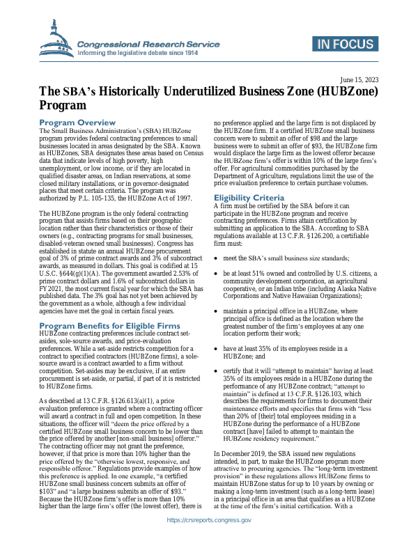 The SBA’s Historically Underutilized Business Zone (HUBZone) Program
