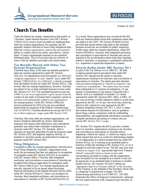 Church Tax Benefits