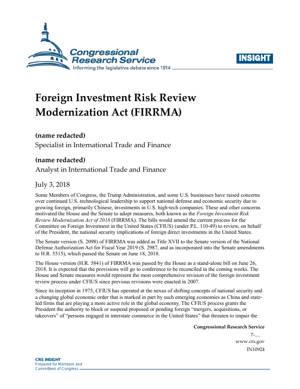 Foreign Investment Risk Review Modernization Act (FIRRMA
