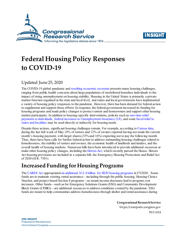 Federal Housing Policy Responses to COVID19
