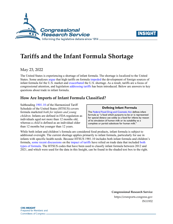 Tariffs and the Infant Formula Shortage