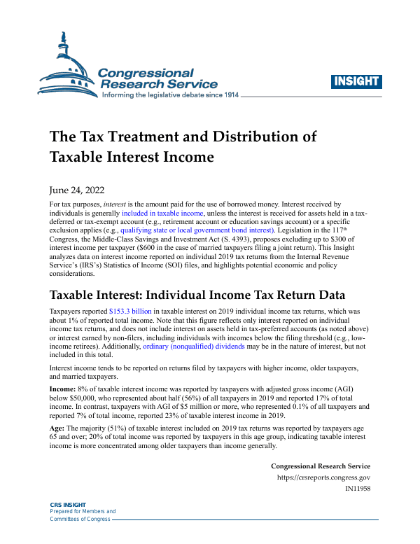 The Tax Treatment and Distribution of Taxable Interest