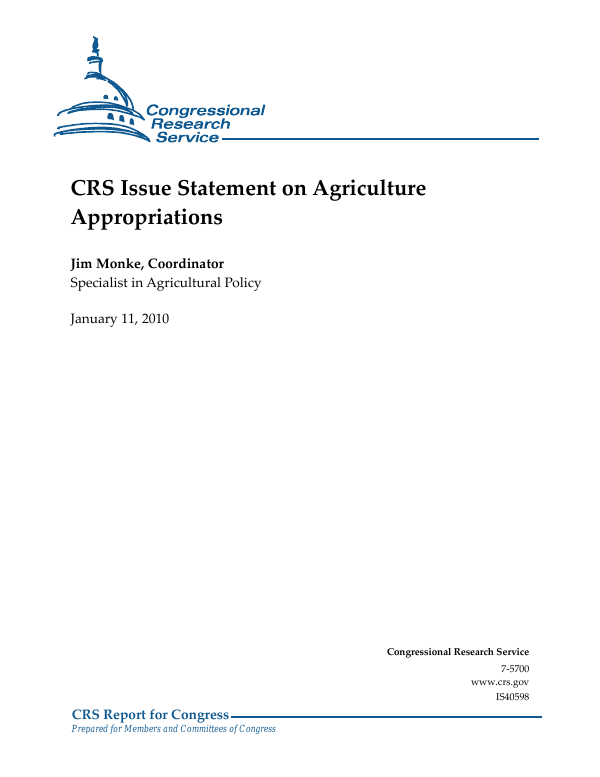 CRS Issue Statement on Agriculture Appropriations