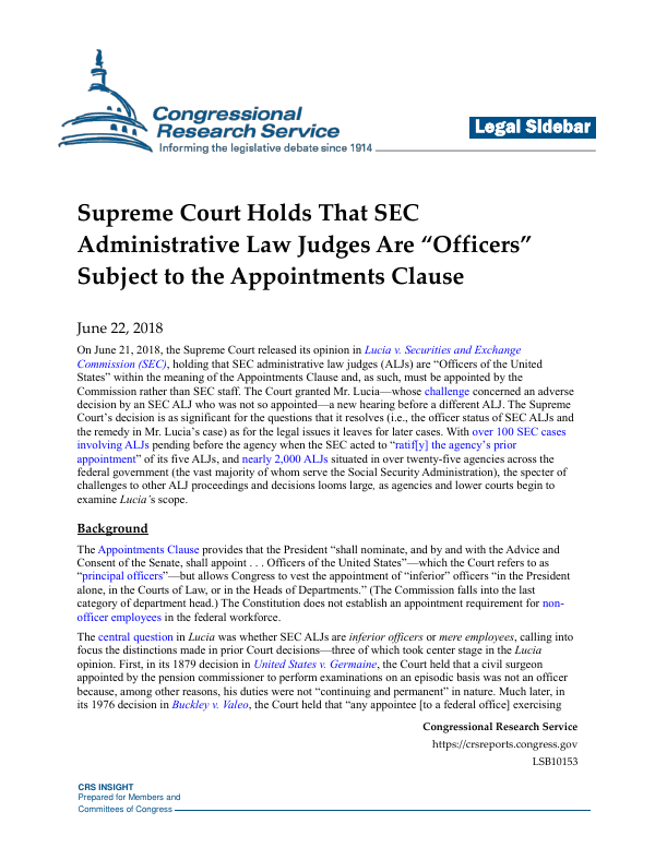 Supreme Court Holds That SEC Administrative Law Judges Are “Officers