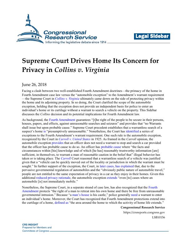 Supreme Court Drives Home Its Concern for Privacy in Collins v