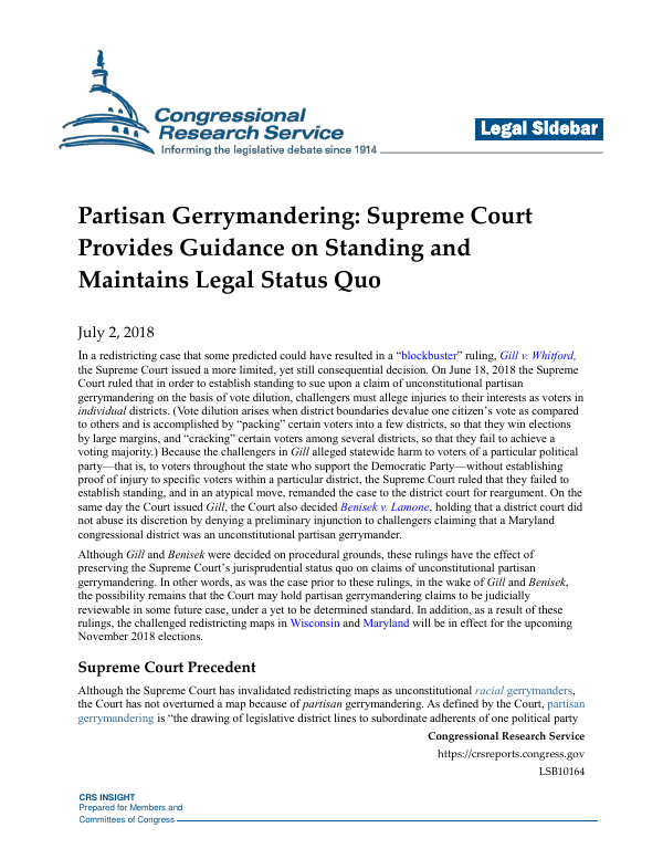 Partisan Gerrymandering Supreme Court Provides Guidance on Standing