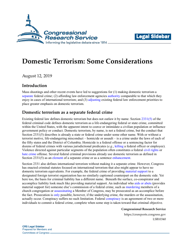 Domestic Terrorism Some Considerations