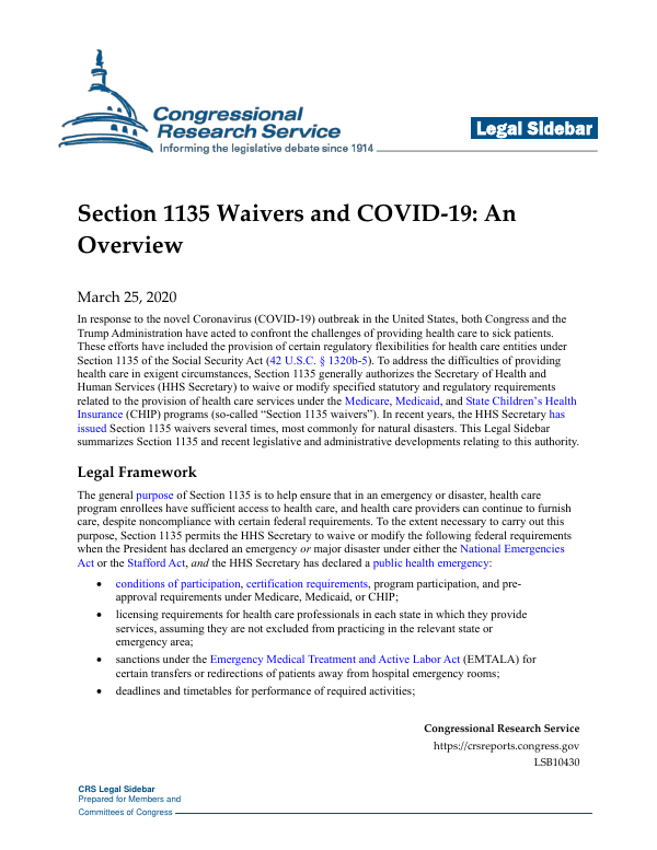 Section 1135 Waivers and COVID19 An Overview