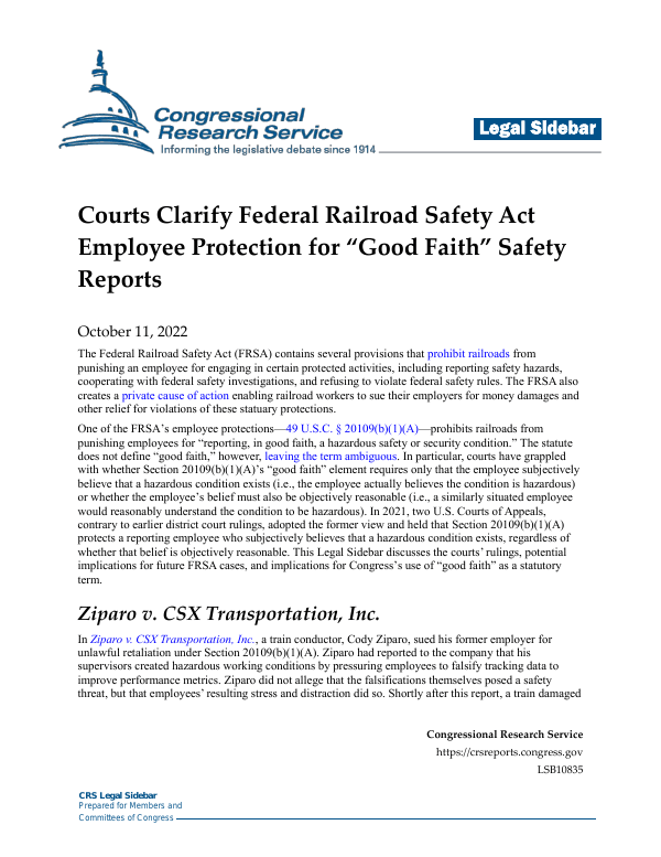 Courts Clarify Federal Railroad Safety Act Employee Protection for