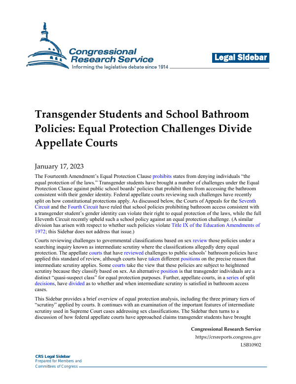 Transgender Students and School Bathroom Policies Equal Protection Challenges Divide Appellate