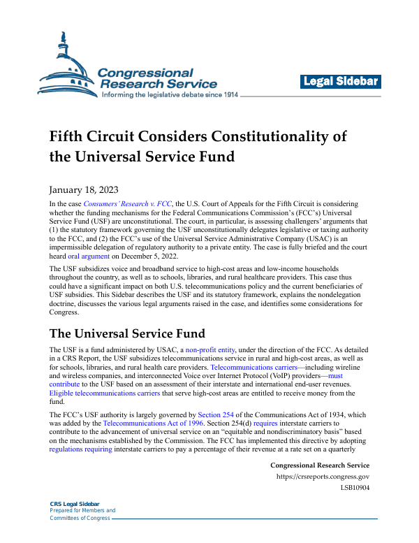 Fifth Circuit Considers Constitutionality of the Universal Service Fund