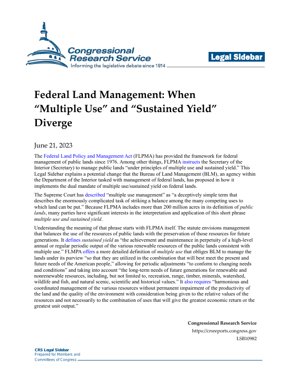 Federal Land Management When “Multiple Use” and “Sustained Yield