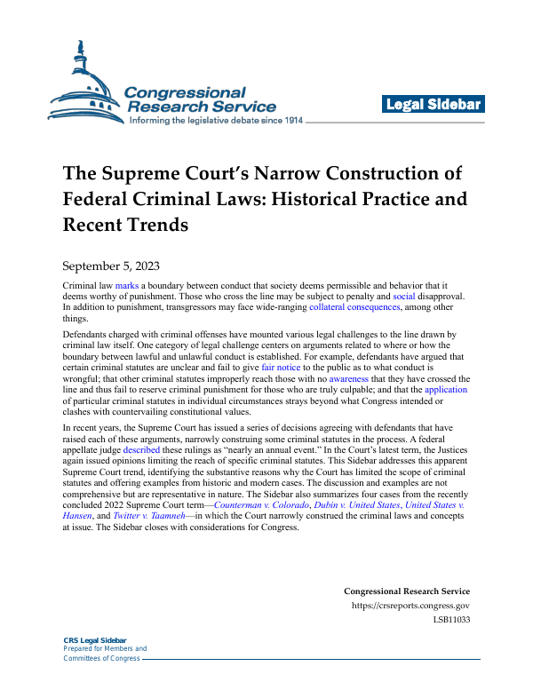 The Supreme Court’s Narrow Construction of Federal Criminal Laws