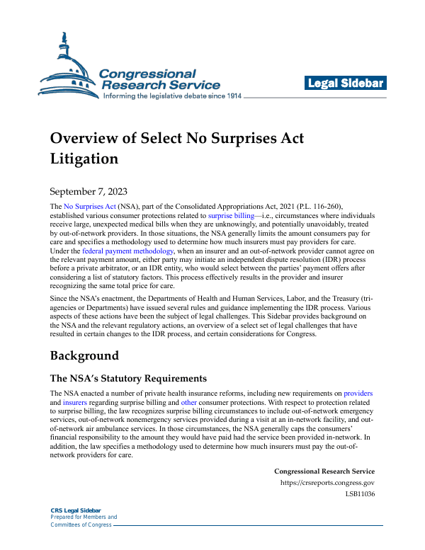 Overview of Selected No Surprises Act Litigation