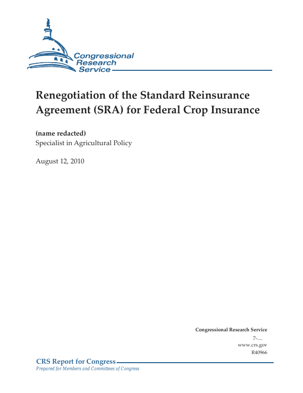 Renegotiation of the Standard Reinsurance Agreement (SRA) for Federal