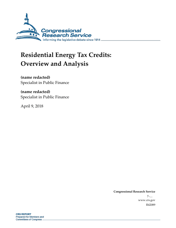 Residential Energy Tax Credits Overview and Analysis