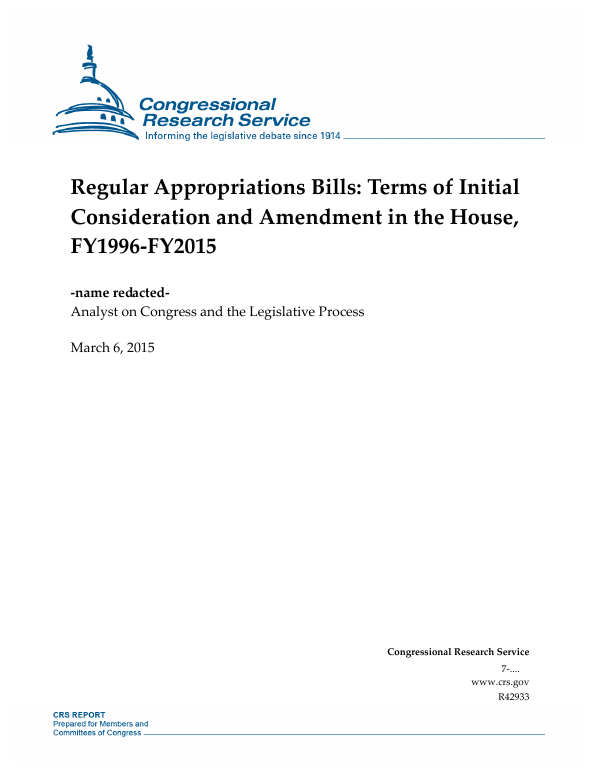 Regular Appropriations Bills Terms of Initial Consideration and