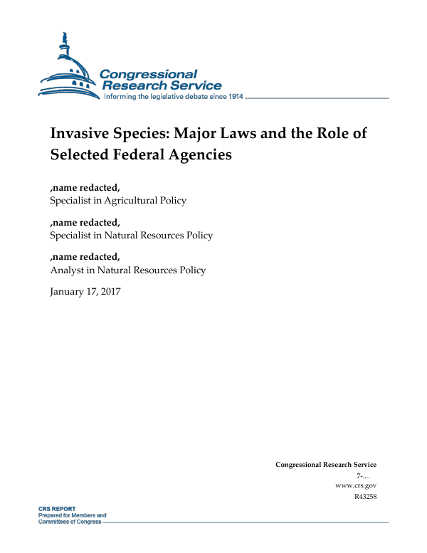 Invasive Species Major Laws and the Role of Selected Federal Agencies