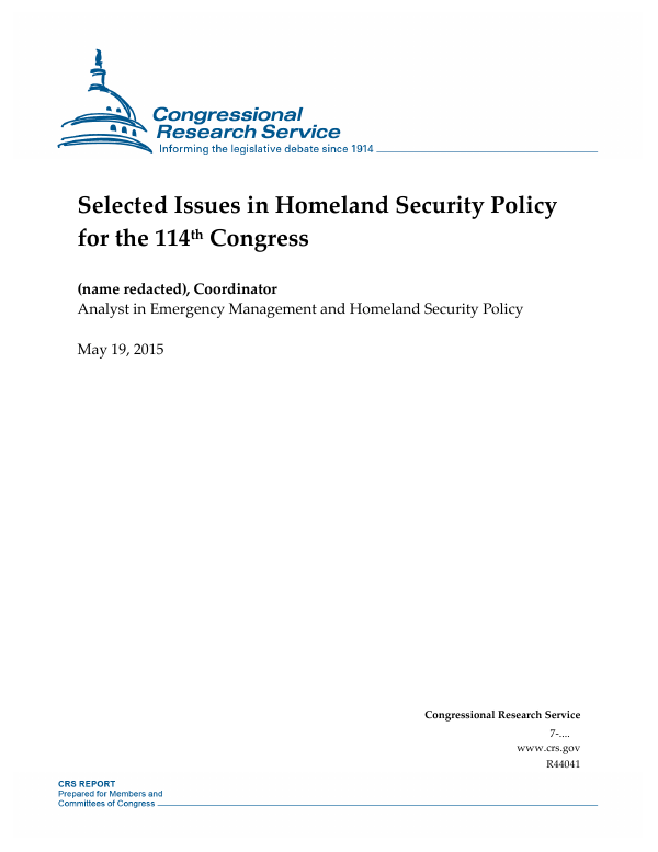 Selected Issues in Homeland Security Policy for the 114th Congress