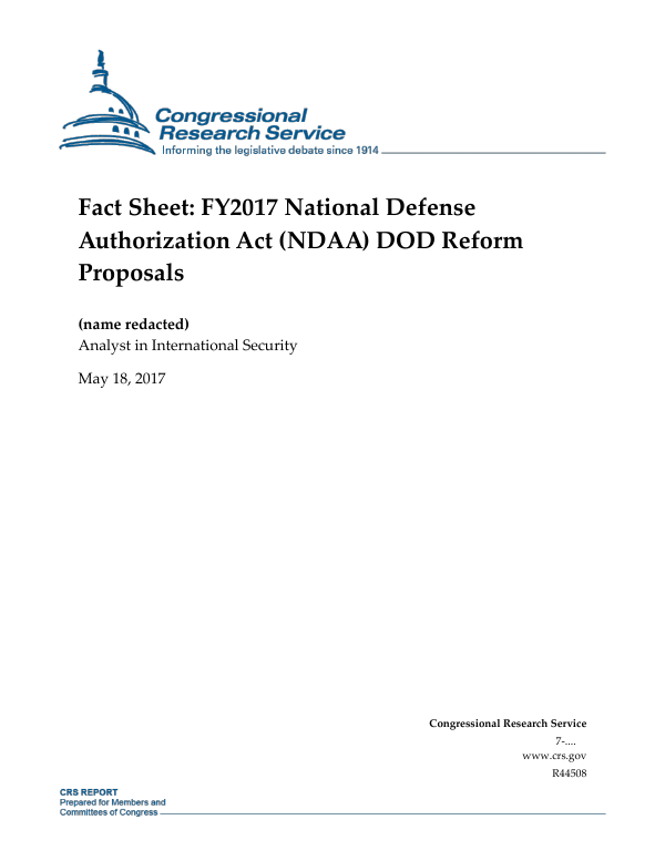 Fact Sheet FY2017 National Defense Authorization Act (NDAA) DOD Reform