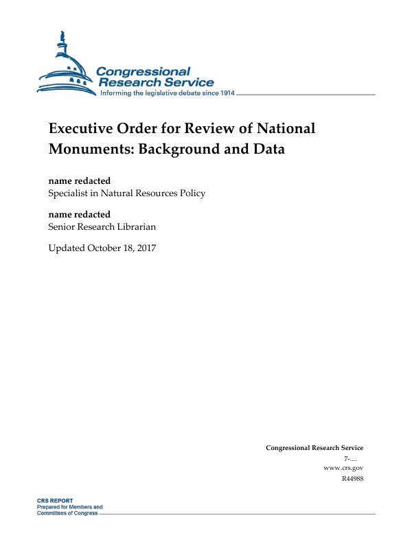 Executive Order for Review of National Monuments Background and Data