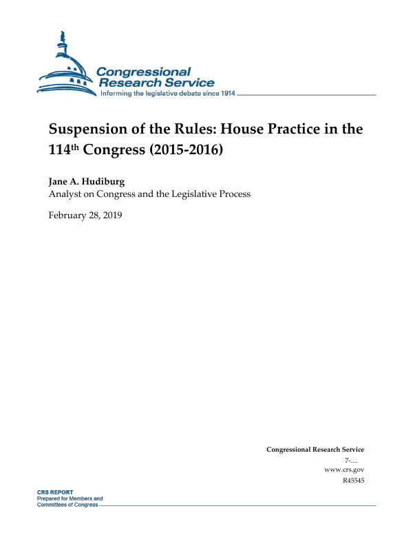 Suspension of the Rules House Practice in the 114th Congress (2015