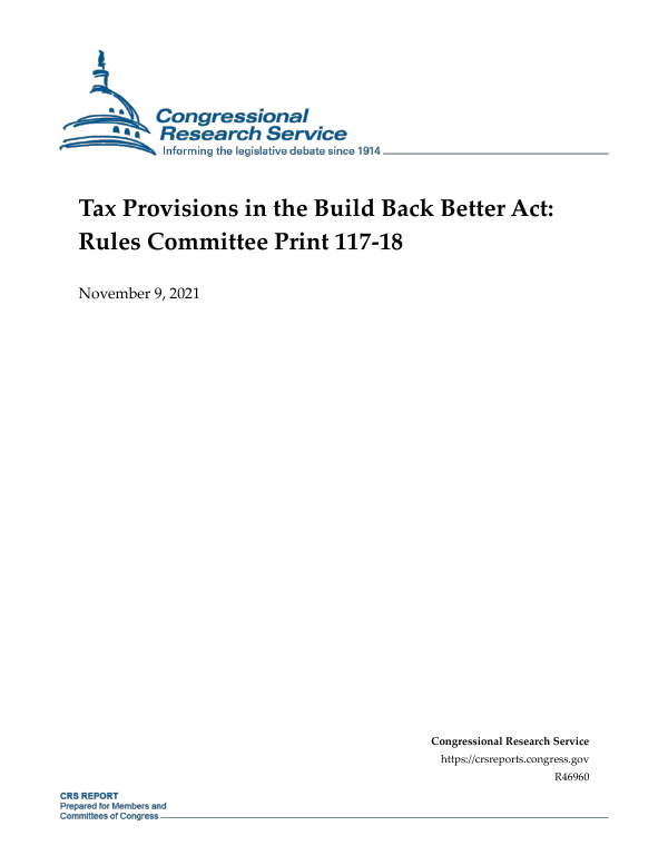 Tax Provisions in the Build Back Better Act Rules Committee Print 117