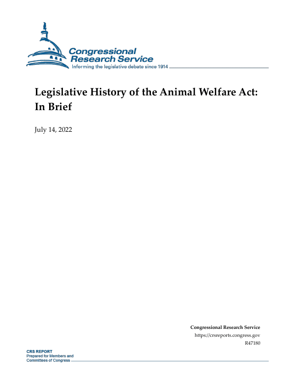 Legislative History of the Animal Welfare Act In Brief