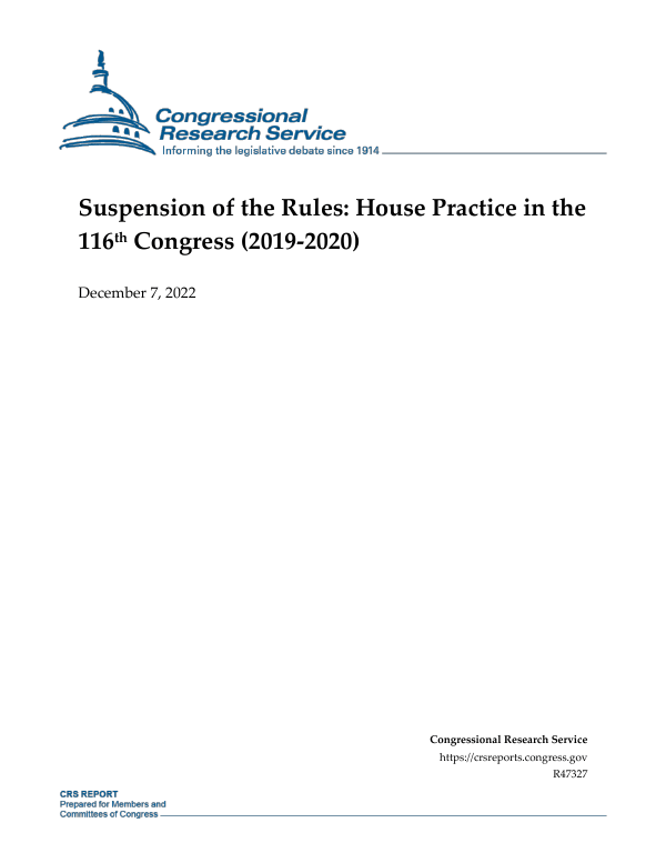 Suspension of the Rules House Practice in the 116th Congress (20192020)