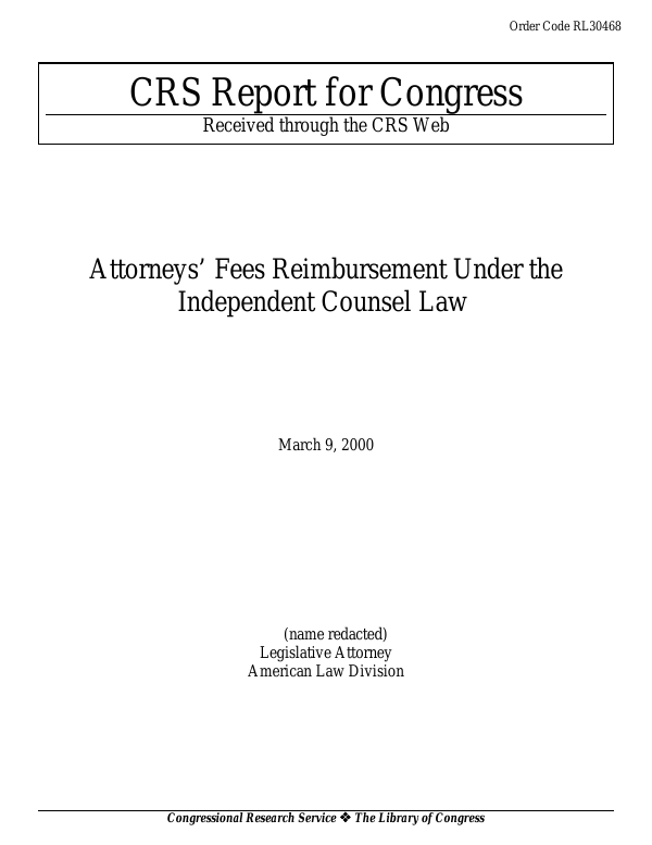 Attorneys' Fees Reimbursement Under the Independent Counsel Law