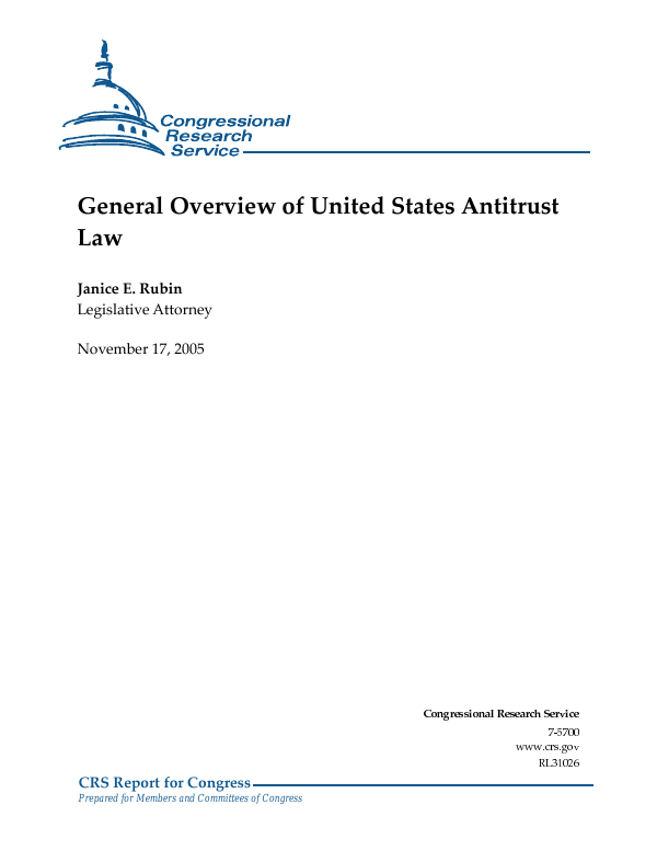 General Overview of United States Antitrust Law