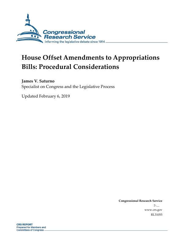 House Offset Amendments to Appropriations Bills Procedural