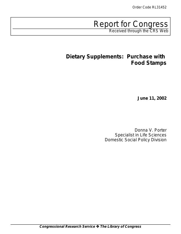 Dietary Supplements Purchase with Food Stamps