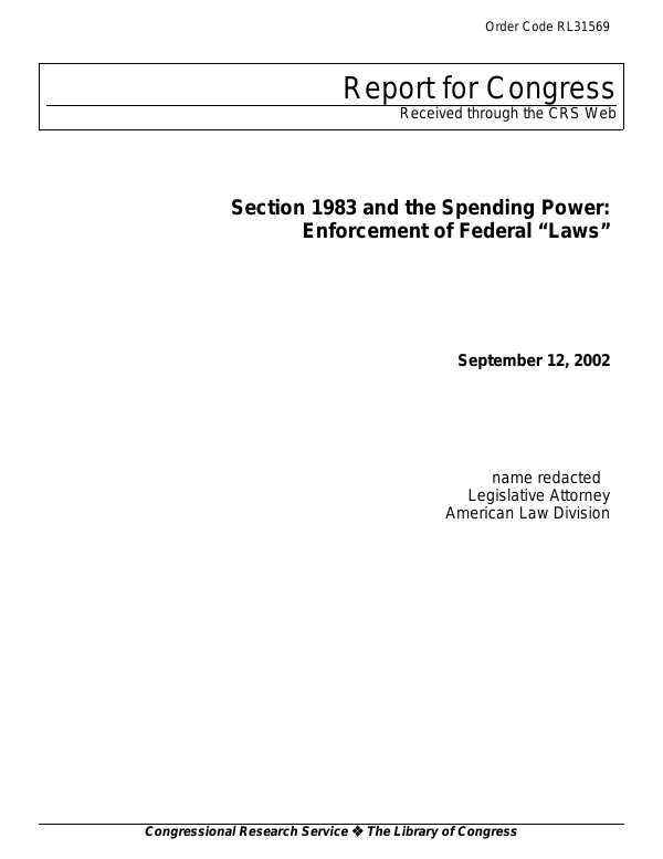 Section 1983 and the Spending Power Enforcement of Federal "Laws