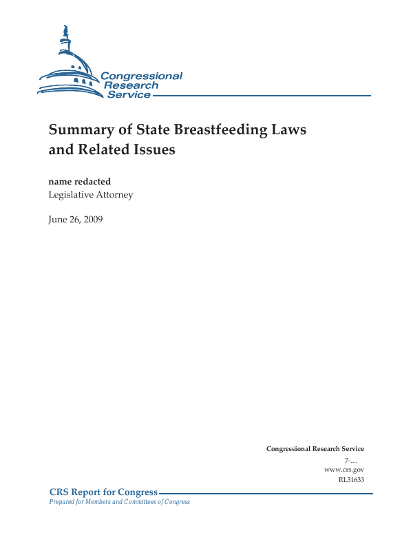 Summary of State Breastfeeding Laws and Related Issues