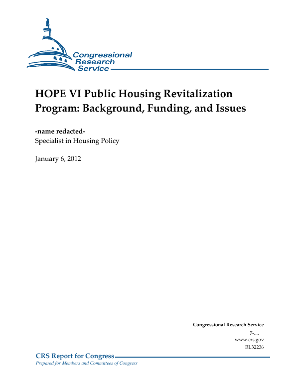 HOPE VI Public Housing Revitalization Program Background, Funding, and