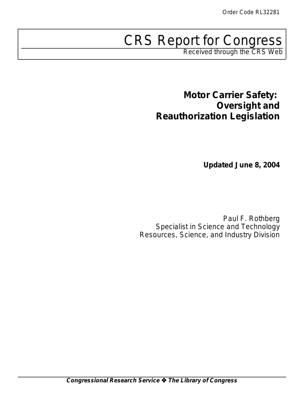Motor Carrier Safety Oversight and Reauthorization Legislation
