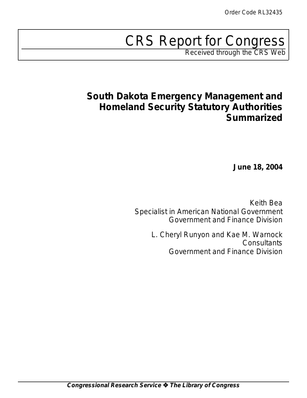 South Dakota Emergency Management and Homeland Security Statutory