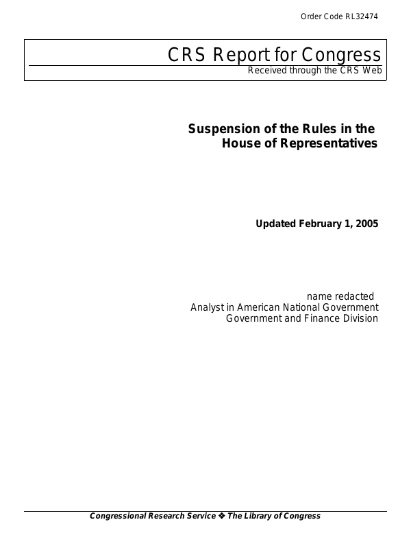 Suspension of the Rules in the House of Representatives