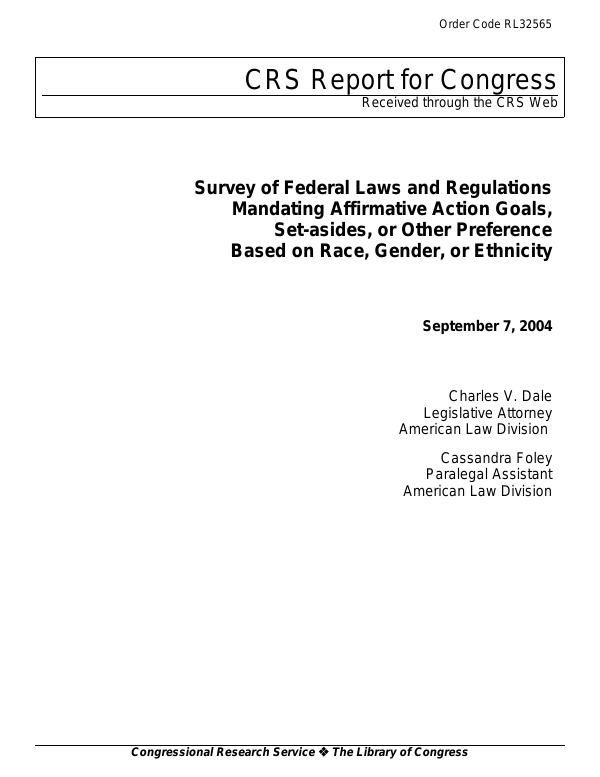 Survey of Federal Laws and Regulations Mandating Affirmative Action