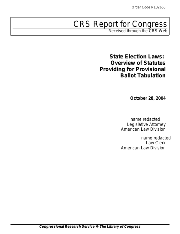 State Election Laws Overview of Statutes Providing for Provisional