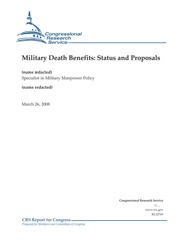 Military Death Benefits Status and Proposals