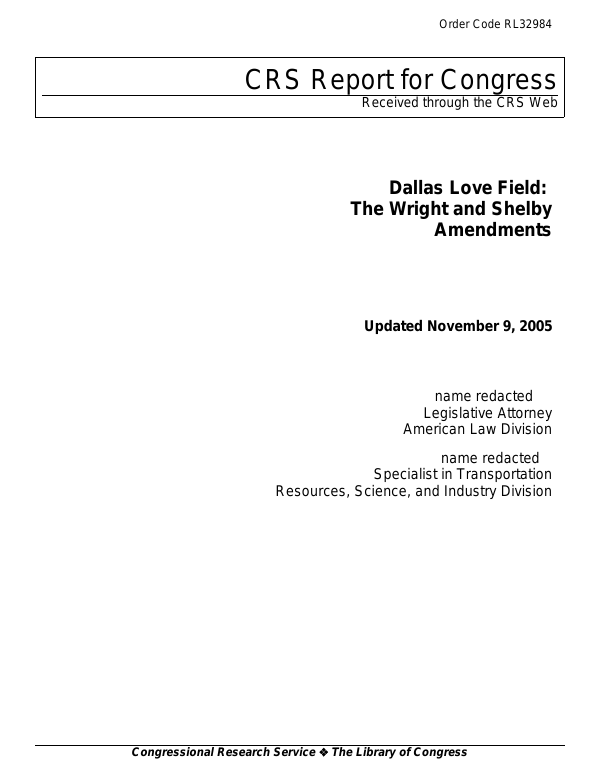 Dallas Love Field The Wright and Shelby Amendments
