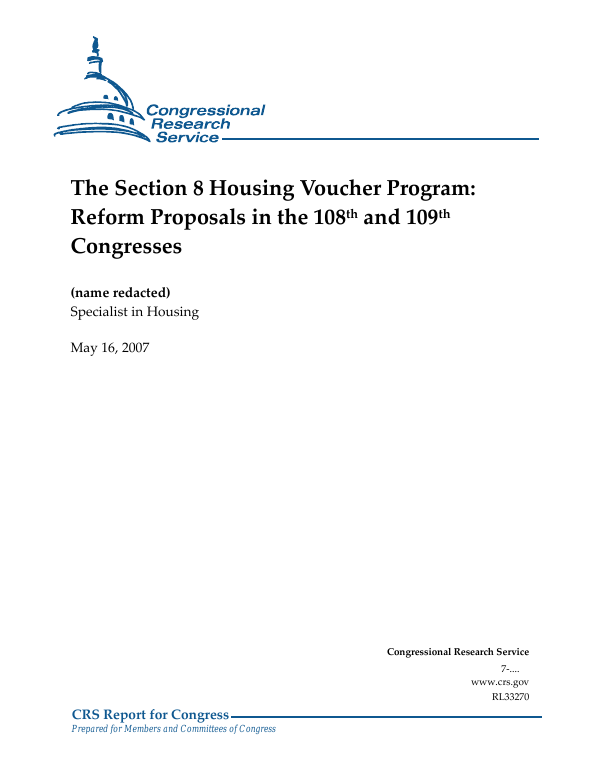 The Section 8 Housing Voucher Program Reform Proposals in the 108th