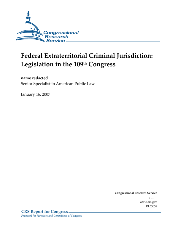 Federal Extraterritorial Criminal Jurisdiction Legislation in the