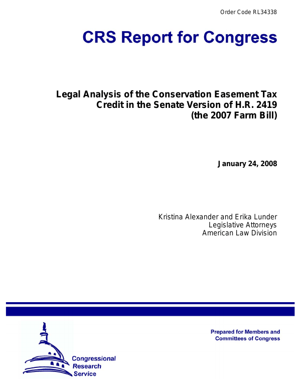 Legal Analysis of the Conservation Easement Tax Credit in the Senate