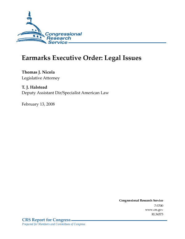 Earmarks Executive Order Legal Issues