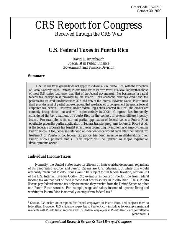 U.S. Federal Taxes in Puerto Rico