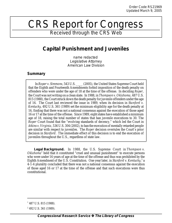 Capital Punishment and Juveniles