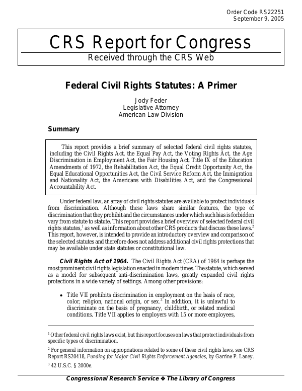 Federal Civil Rights Statutes A Primer